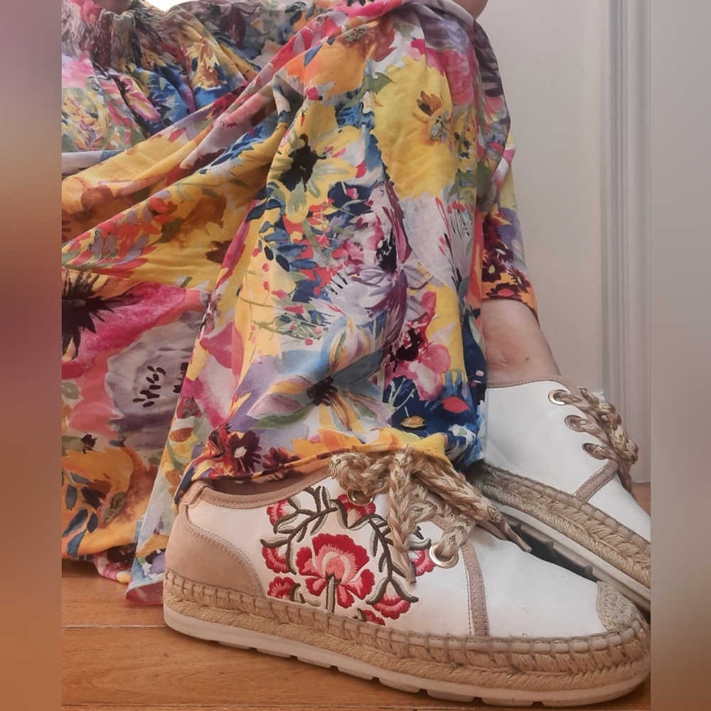 White Aldo Sneakers with Flower Embroidery
